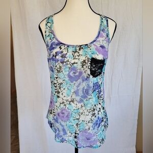 Lily White y2k sheer floral small lace front pocket racerback tank XS